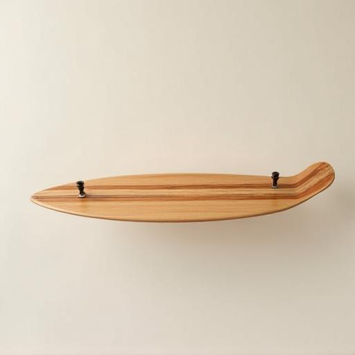 Ein langes Pintail-Longboard mit Holzmaserung.